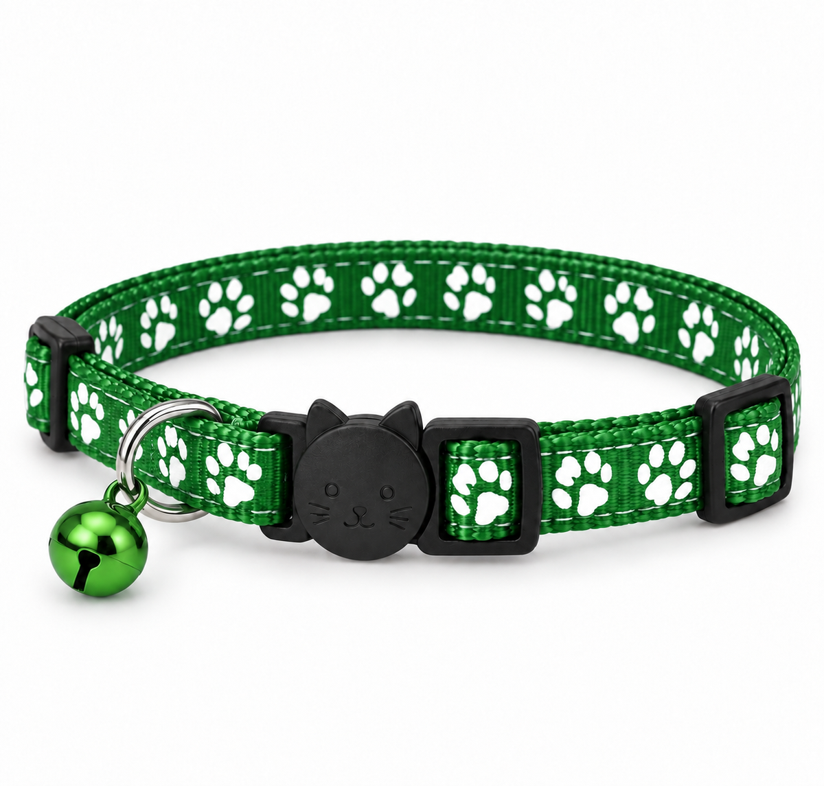 Colliers anti-étranglement pour chat vert foncé VIGIPATTE avec motifs pattes et clochette