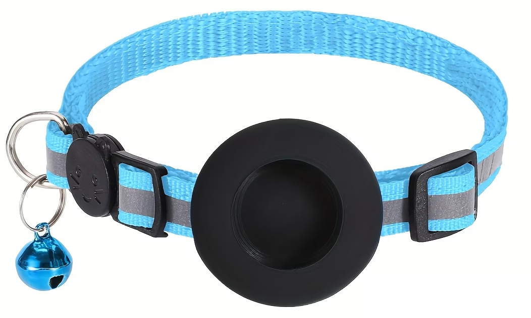 Collier bleu clair pour chat VIGIPATTE avec support traceur intégré