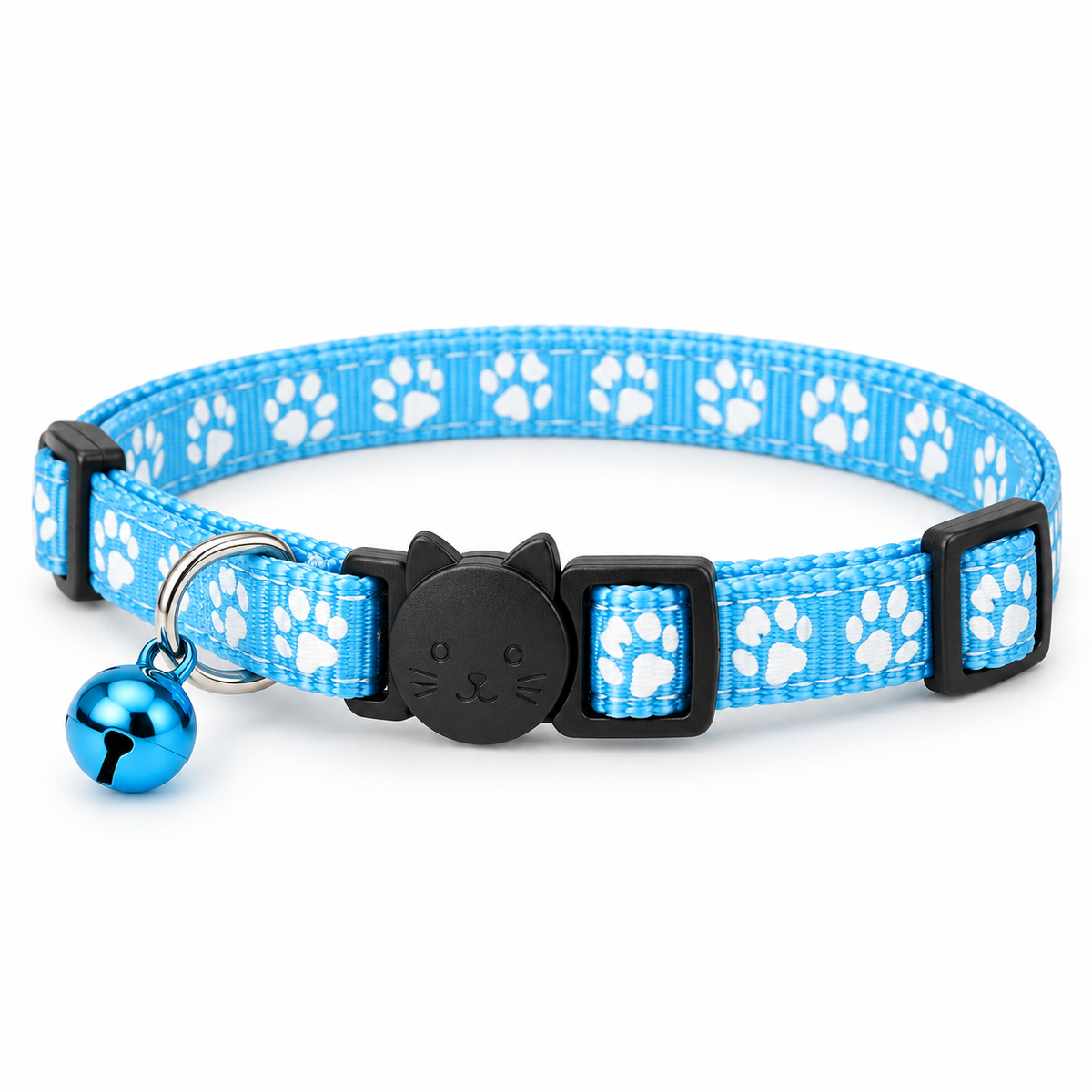 Colliers anti-étranglement pour chat bleu clair VIGIPATTE avec motifs pattes et clochette
