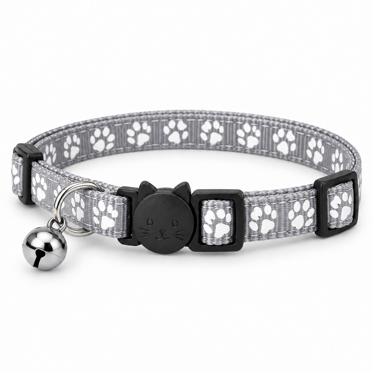 Colliers anti-étranglement pour chat gris clair VIGIPATTE avec motifs pattes et clochette