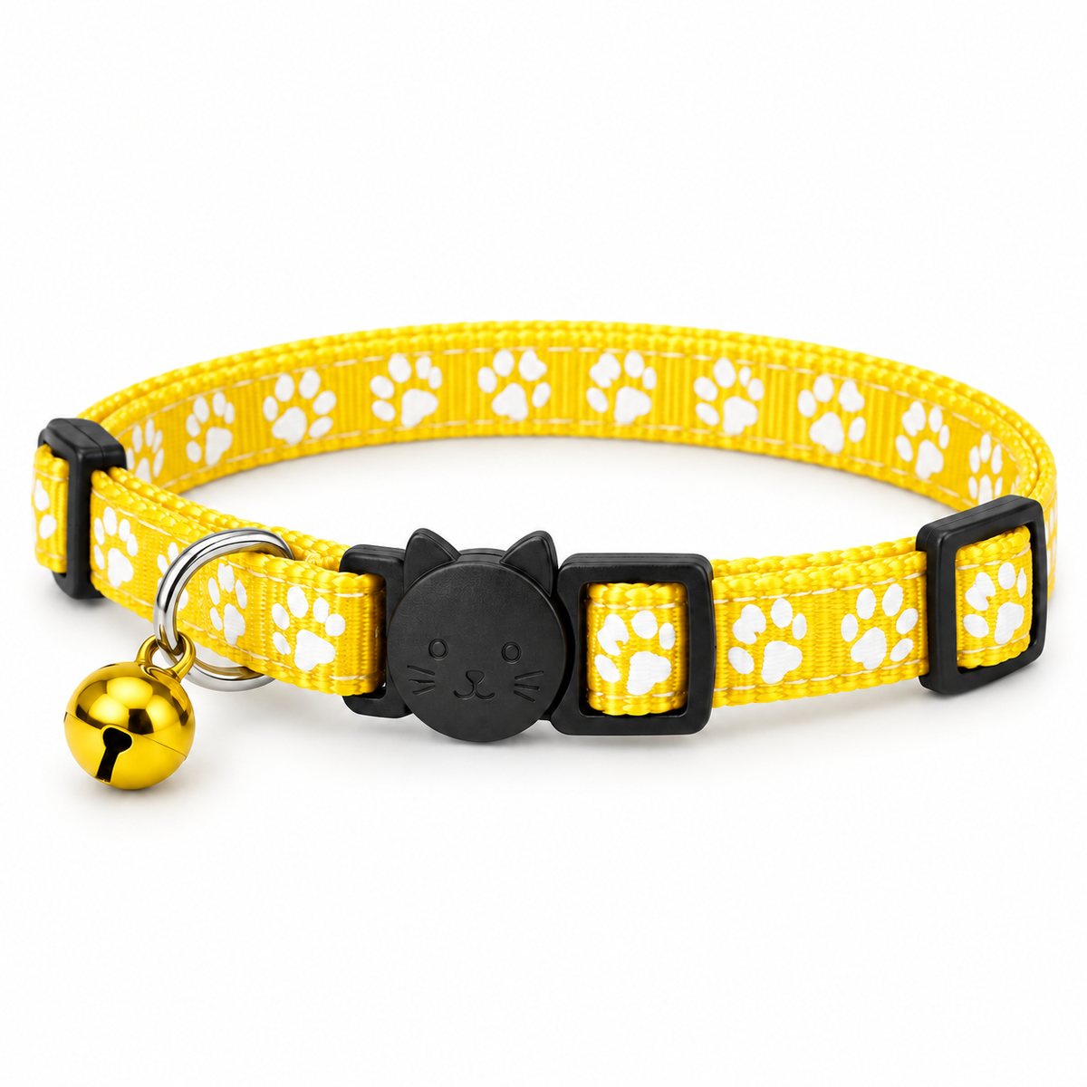 Colliers anti-étranglement pour chat jaune VIGIPATTE avec motifs pattes et clochette