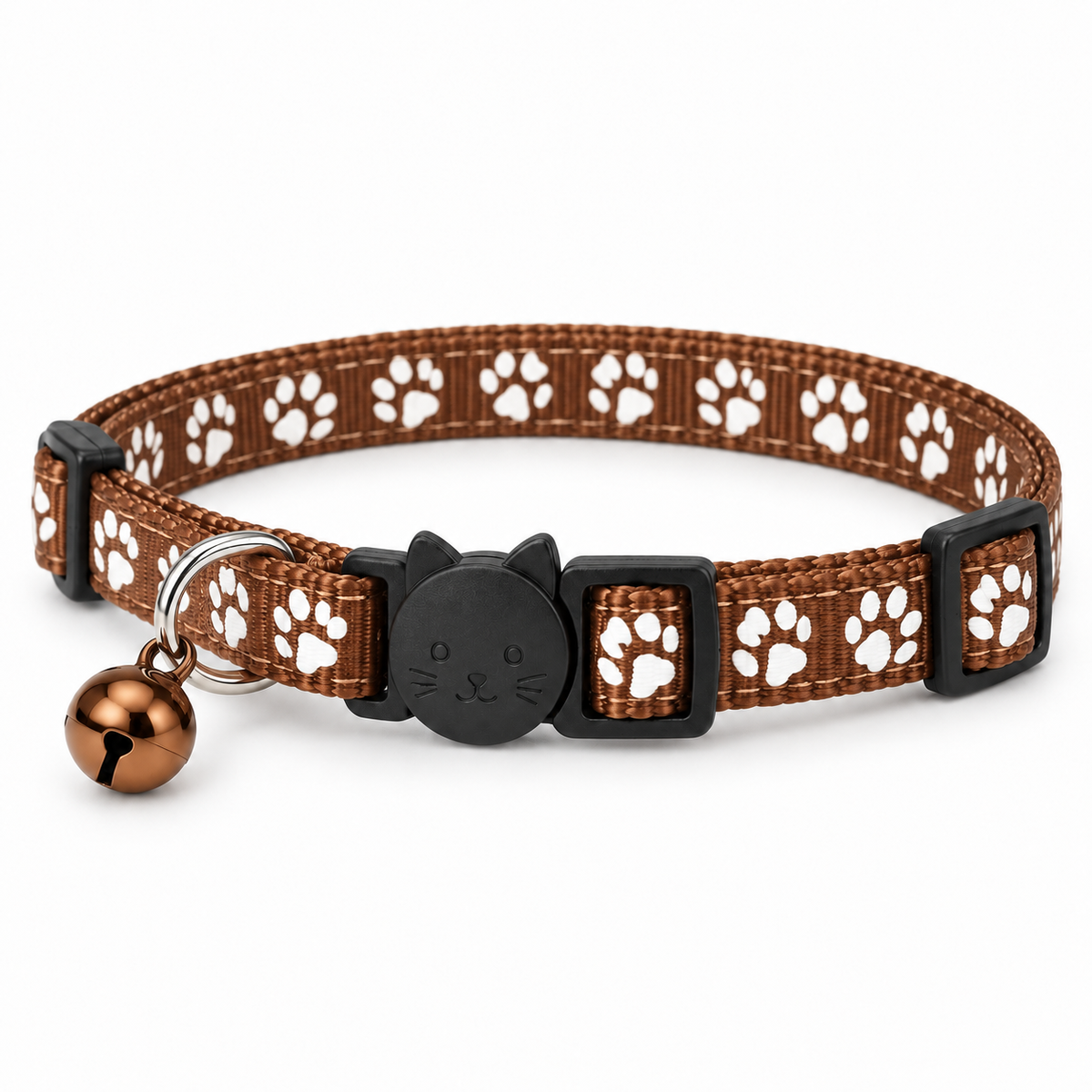 Colliers anti-étranglement pour chat marron VIGIPATTE avec motifs pattes et clochette