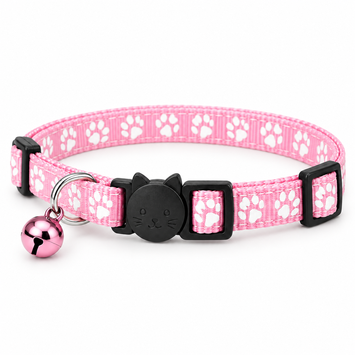 Colliers anti-étranglement pour chat rose clair VIGIPATTE avec motifs pattes et clochette