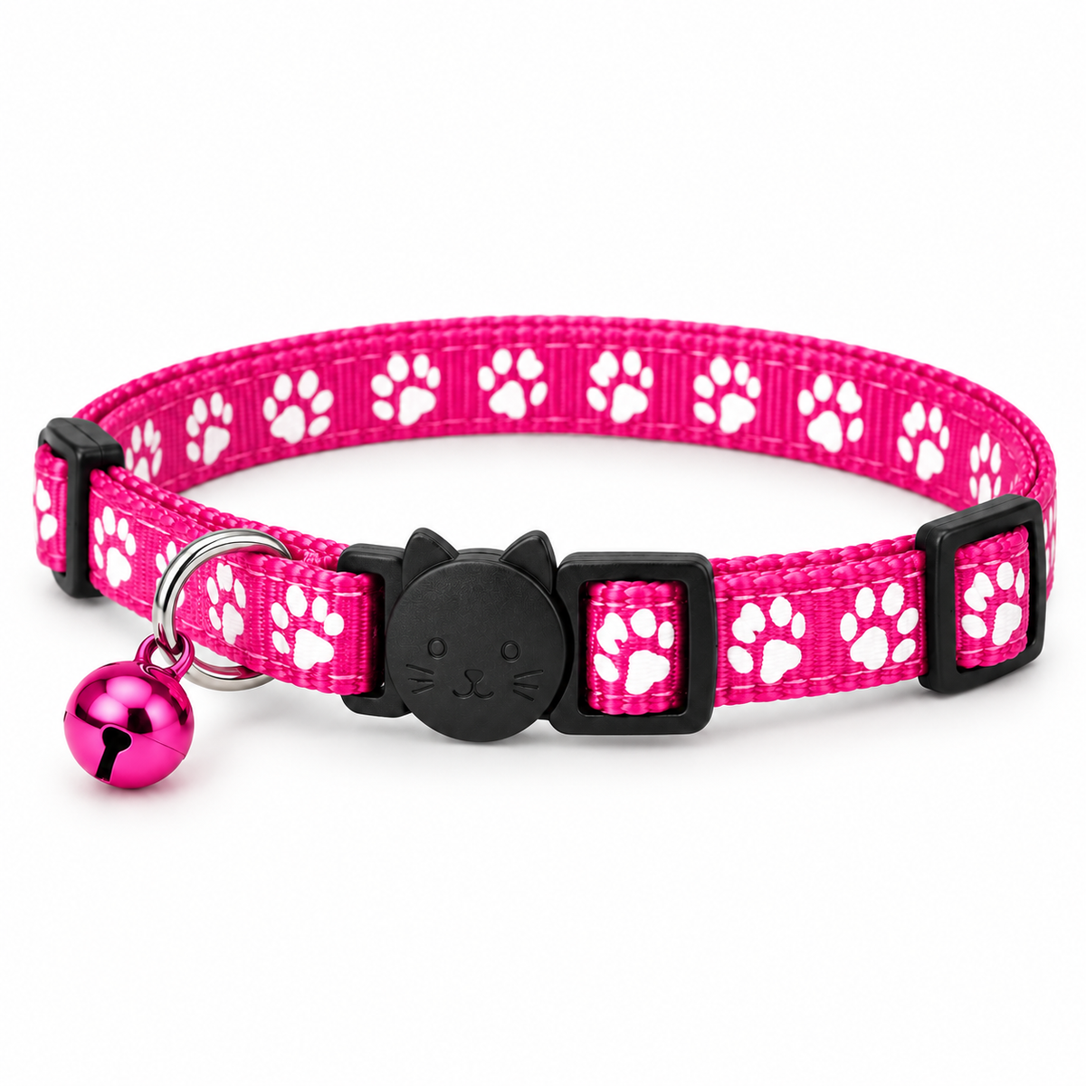 Colliers anti-étranglement pour chat rose foncé VIGIPATTE avec motifs pattes et clochette