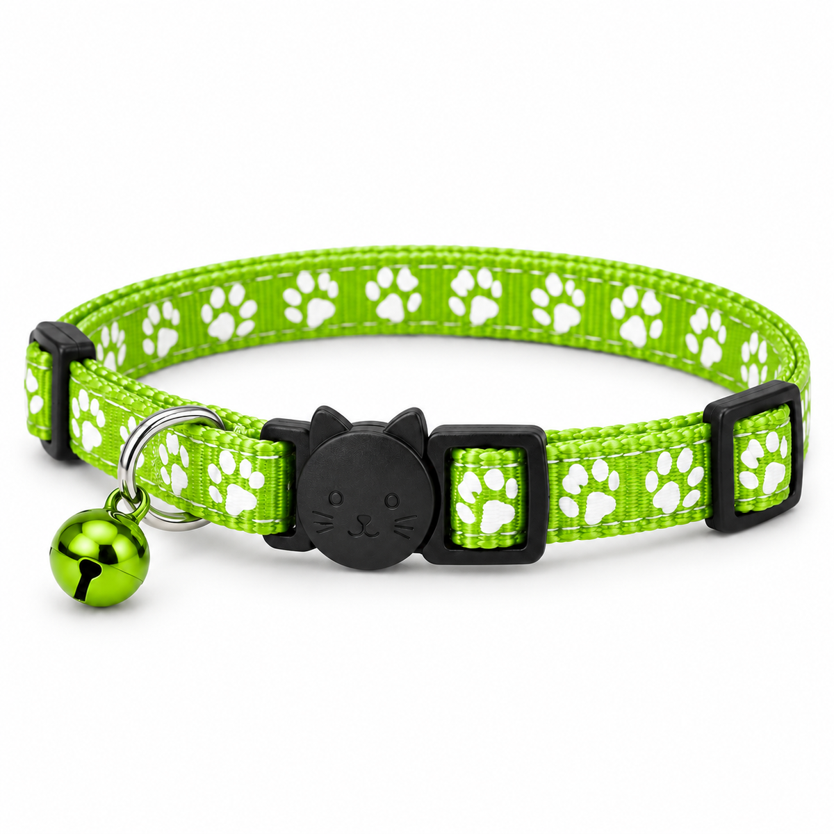 Colliers anti-étranglement pour chat vert clair VIGIPATTE avec motifs pattes et clochette