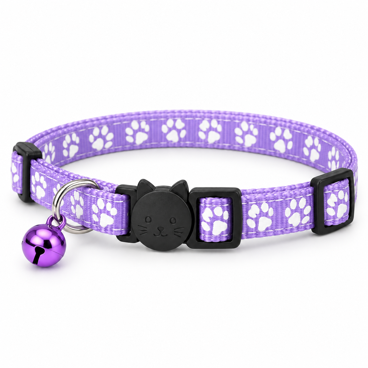 Colliers anti-étranglement pour chat violet clair VIGIPATTE avec motifs pattes et clochette