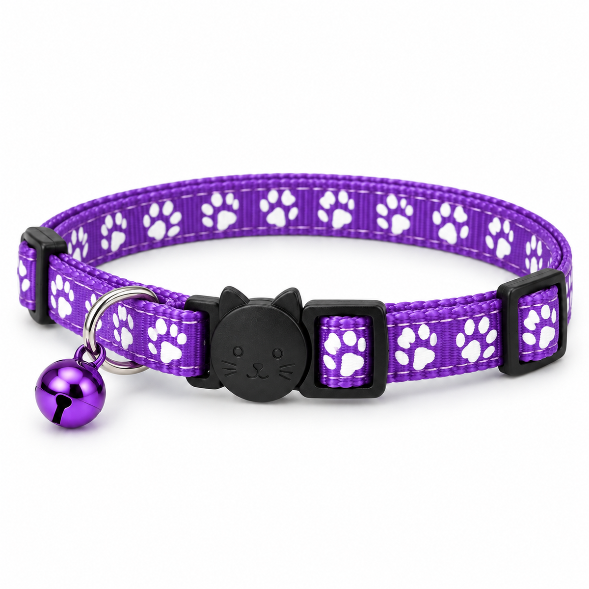 Colliers anti-étranglement pour chat violet foncé VIGIPATTE avec motifs pattes et clochette