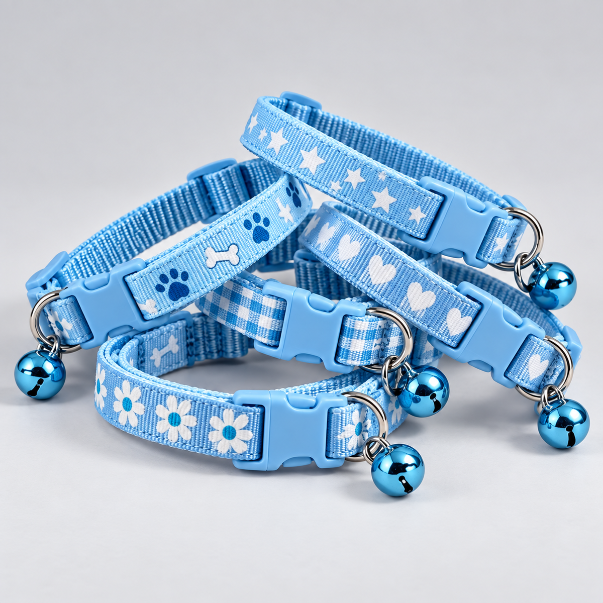  Colliers bleu clair pour chiots et très petits chiens VIGIPATTE avec motifs variés et clochette 