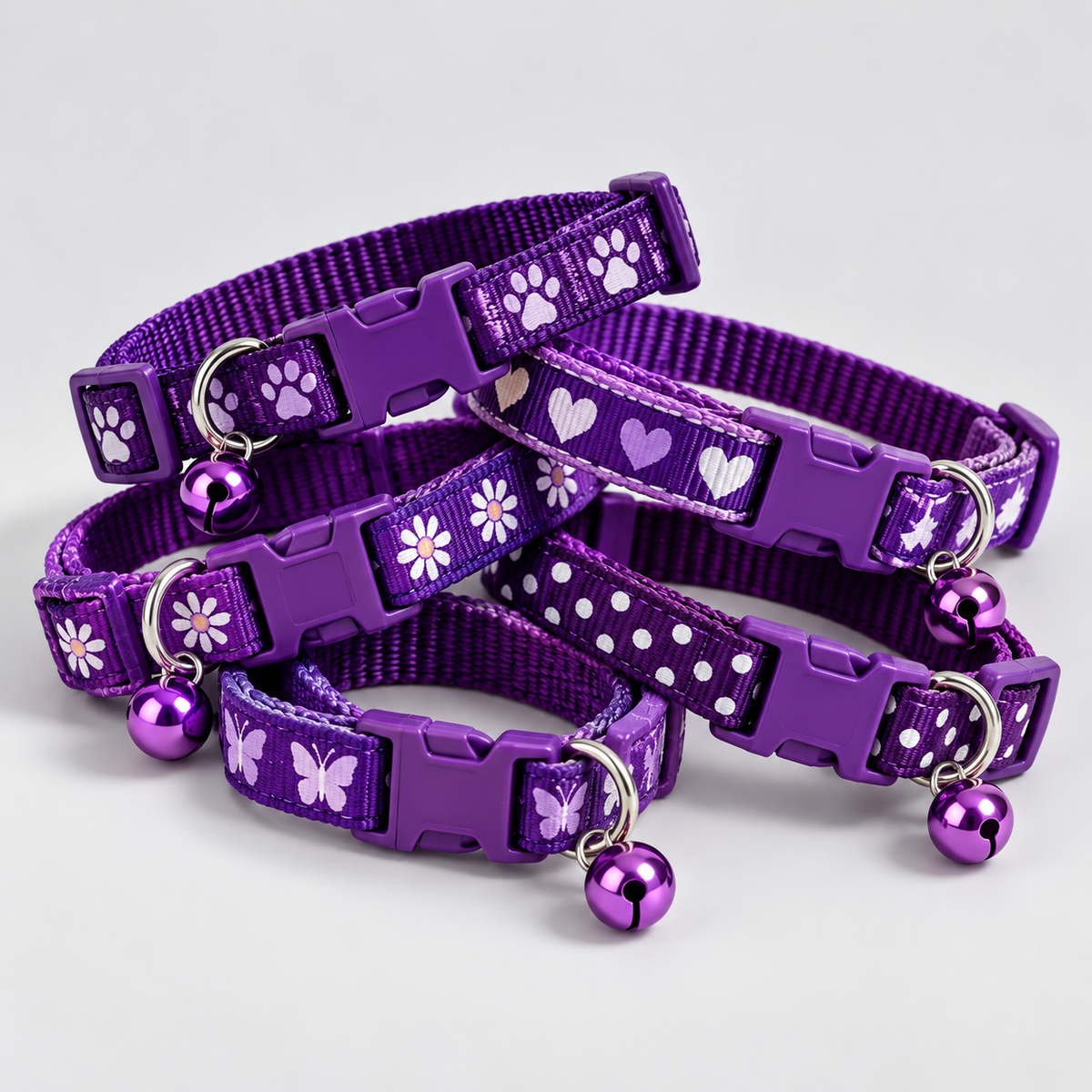  Colliers violet pour chiots et très petits chiens VIGIPATTE avec motifs variés et clochette 