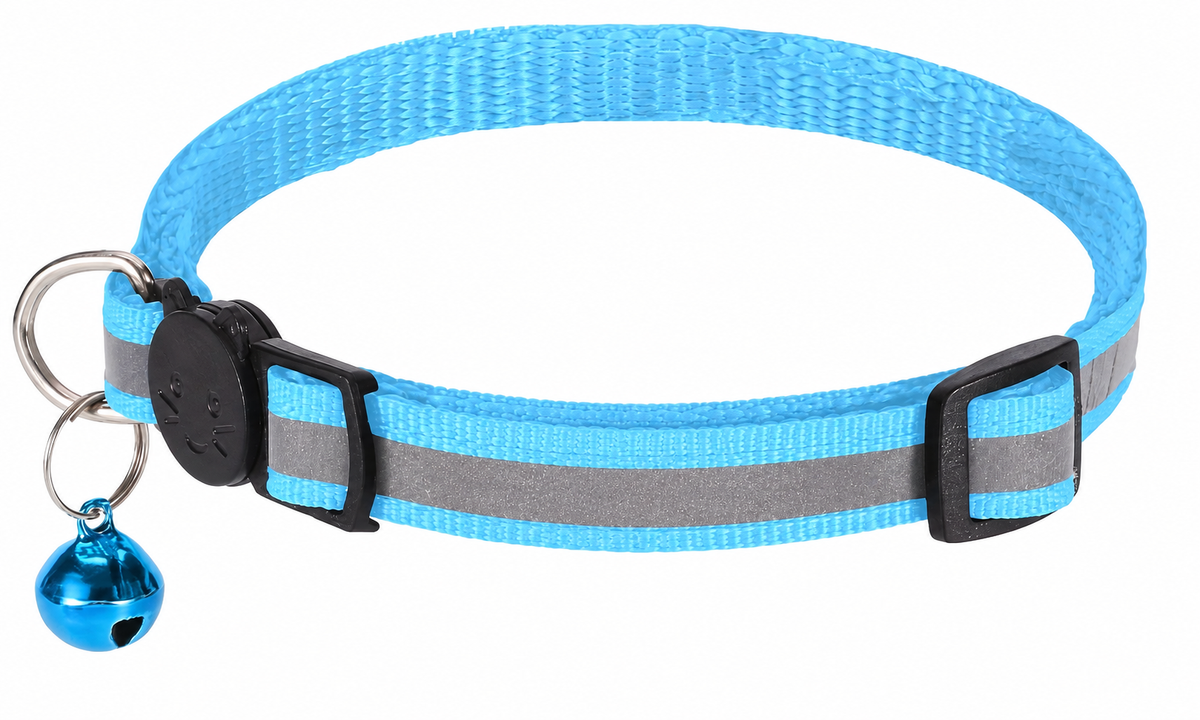 Collier pour chat bleu clair réglable anti-étranglement avec clochette, VIGI'PATTE