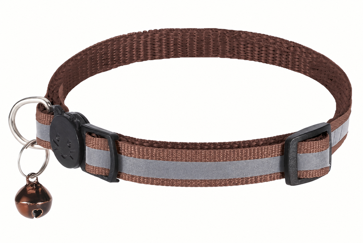 Collier pour chat marron réglable anti-étranglement avec clochette, VIGI'PATTE