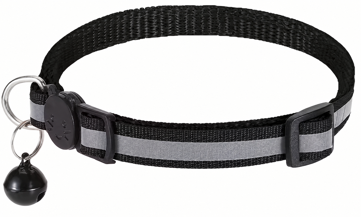 Collier pour chat noir réglable anti-étranglement avec clochette, VIGI'PATTE
