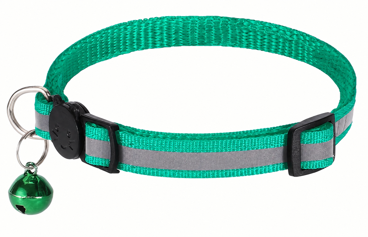 Collier pour chat vert foncé réglable anti-étranglement avec clochette, VIGI'PATTE