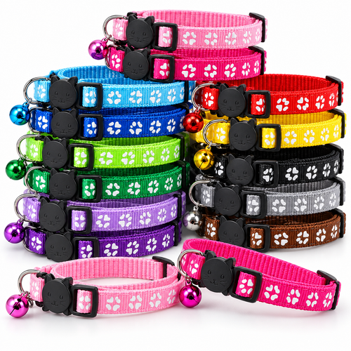 Colliers anti-étranglement pour chat colorés VIGIPATTE avec motifs pattes et clochette