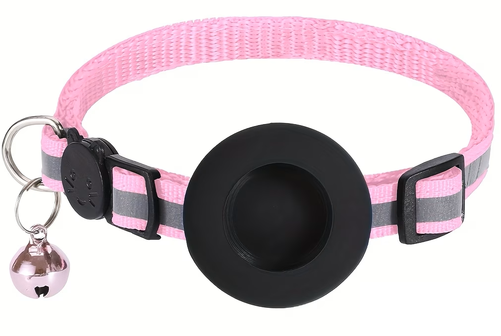 Collier rose clair pour chat VIGIPATTE avec support traceur intégré
